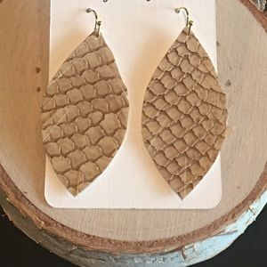 Reptile Faux Leather Feather Earrings
